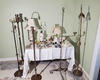 Antique and Art Deco Lamps and Parts Lot