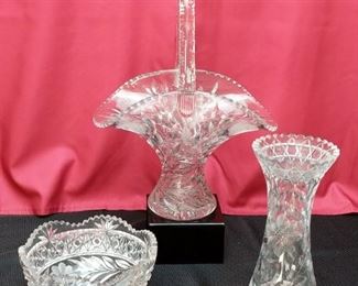 Glass Basket, Vase and Bowl