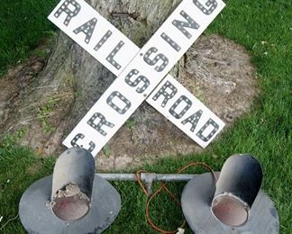 Original Glass Marble Railroad Crossing Cross Buck Sign with Lights