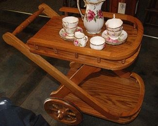 Oak Tea Cart & Tea Set