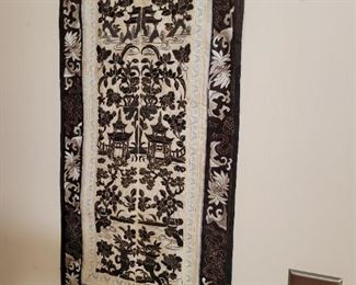 $30.00, Antique silk Chinese wall hanging, 25 x 13"
