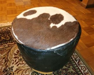 $30.00, Cow hair footstool, shows wear on sides