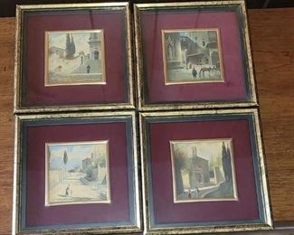 $80.00, Set of 4 water colors, 8" x 8" plus matting and frame