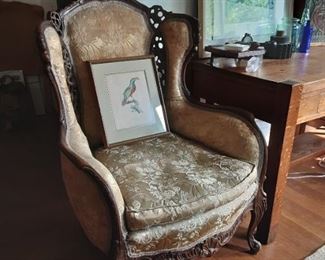 Antique carved wingback chair , art