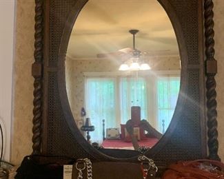 #1319F Antique oak mirror with barley twist frame $275