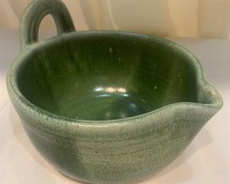 #1110C  - Handmade green pottery pitcher pottery (3” h x 6”d) - $18