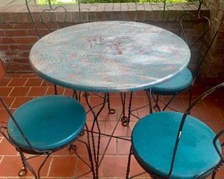 #1134  - Ice cream parlor wooden table and 4 chairs - $155