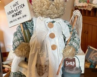 #1232G - Teddy Bear In Curlers~ Mop ~Soap Bucket~I Hate 4 Letter Words Sign - $10
