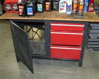 Metal Framed 3 Drawer One Door Wood Top Work Bench, 33.5" x 54" x 20.25" 