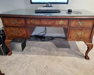 Leather Top desk. 58in w x 28in d x 30in t. $250