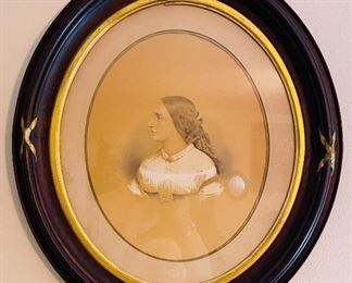 #8 - NOW $28 was $56 • 19th century mahogany oval frame • gilded details • 25high 20wide
