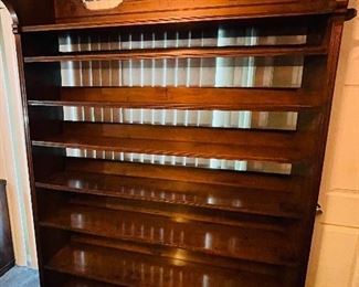 #14 - $750 • American Eastlake transitional  large eight shelf   •  circa 1860 rare • beautiful patina  • very small losses  • 96high 60 wide 12 deep