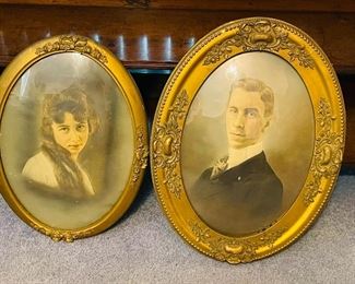 #17 - NOW $50 was $100 • set of two Victorian photographs oval frames • 22 high 16 wide 