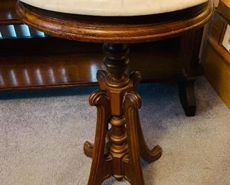 #18 - $185 • American Victorian walnut plant stand • Carrera marble top oval top • marble top original design  • 30high 16wide 13deep