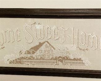 #30 - NOW $37.50 was $75 • Antique linen “Home sweet home” framed wall hanging  •  12 x24”