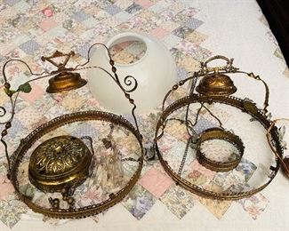 #34 - $75 • American Victorian chandelier project lot • Two bases  • one dome •  Crystal droplets	