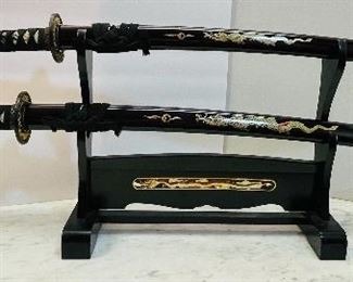 NOW $75 was $150 • Set of two ceremonial swords on stand