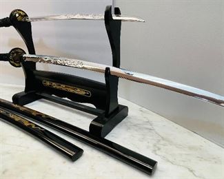 Now $75 was $150 • Set of two ceremonial swords on stand
