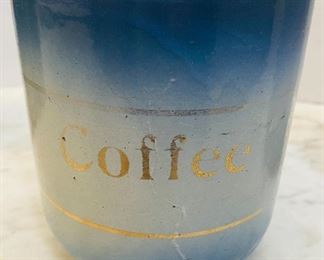 #44 - NOW $15 was $30 • Early American stoneware coffee and tea canister • 6high 5”across
