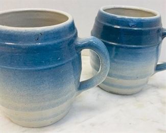 #45 - NOW $18 was $36 • Early American stoneware blue coffee mugs  • 6high 5”across