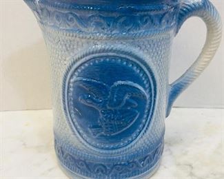 #50  - $50 • Early American stoneware pitcher  • American eagle design • 9high