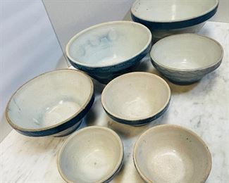 #52 - Now $180 was $250 •  Early American stoneware wedding ring pattern nesting bowls  • seven pieces										