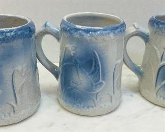 #61- NOW $45 was $90 •  Early American stoneware three mugs wild bird pattern