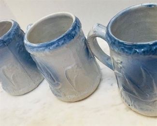 #61- NOW $45 was $90 •  Early American stoneware three mugs wild bird pattern