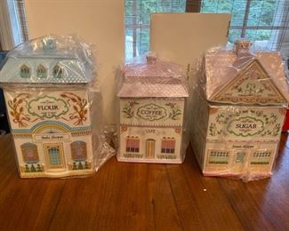 #24  - $36 •Lenox spice Village 4 canisters Tea, Coffee, Sugar & Flour  • new in box