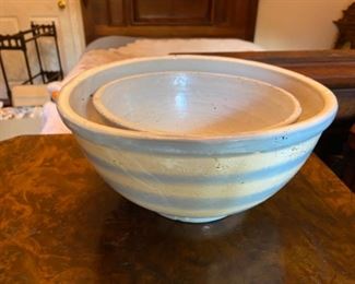 NOW $30 was $60 Set of two stoneware light blue strips bowls 