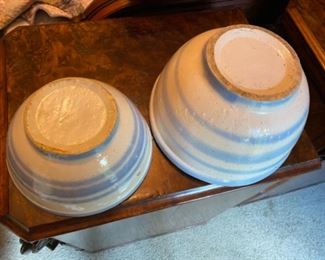 NOW $30 was $60 Set of two stoneware light blue strips bowls 