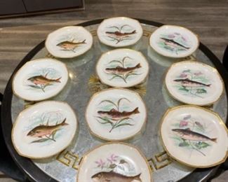 #9-  Set of 10 Limoges porcelain fish plates $140