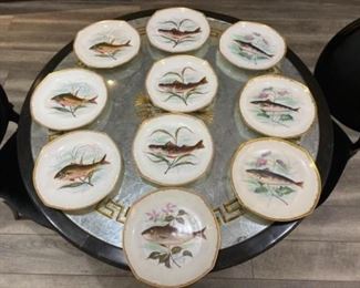 #9 Set of 10 Limoges porcelain fish plates $140