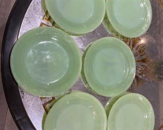 10- Set of 6 Jadeite king plates  9" D $100