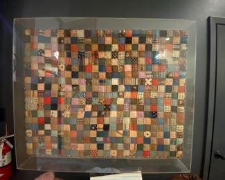 #23- $295 Antique Baby size crazy quilt in Acrylic frame 49"W x 42"T x 6"D 