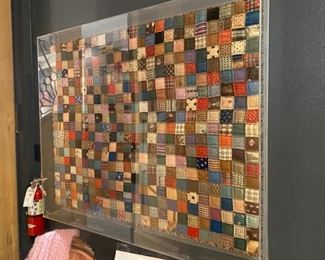 #23 - $295 Antique Baby size crazy quilt in Acrylic frame  49"W x 42"T x 6"D 