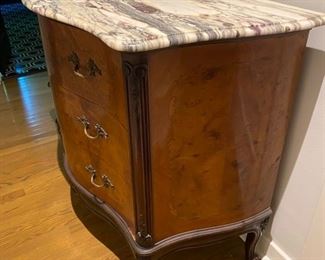 30 - $1,050 Marble top French chest Louis XV style and burlwood, three drawers - 44"L x 37"H x 22"D 