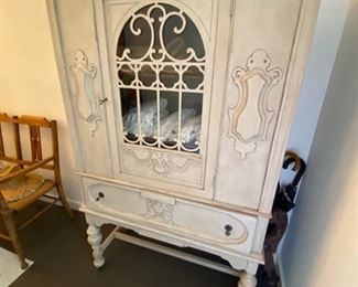 #32 - $350 - American shabby chic Grey painted cabinet 40"L x 16"D x 67"T 