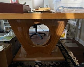 $795 • Art Deco style table inlaid with one leaf • 82"L x 30 1/2"H x 43"W + one leave 12" extra.