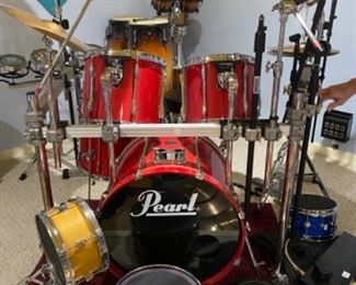 #12 - $1,900 Pearl Drum Kit (5PC), w Pearl ICON 3 Sided Drum Rack with all mounts, cymbal arms along with microphone mounts, Pearl H-800 HH pedal, Pearl P-100 Kick pedal ,Cymbals- Zildijan 14" hats,10" Meiln Splash, Sabian 16" crash (2), 20" Sabian ride, 18"Sabian China, This kit has been for studio use only since purchase