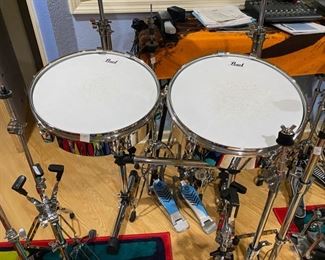 24 - $700 Gibraltar Auxiliary Percussion Rack with Pearl Primero 13" Flat Timbale w/tom mount (2), 14" Trash Crash, 36 Bar wind Chime