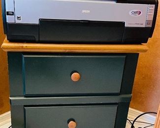$195 Epson Stylus Claria Hi definition Ink Photo 1400	$65 green two drawer cabinet •  25high 24wide 17deep