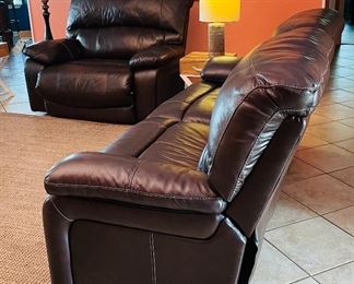 $625 Ashley Damacio two seat dual recliner brown leather sofa   • 43high 92wide 44deep & $495 Electric oversized zero wall leather recliner  • 43high 56wide 44deep
