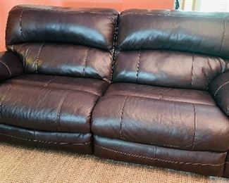 $625 Ashley Damacio two seat dual recliner brown leather sofa   • 43high 92wide 44deep