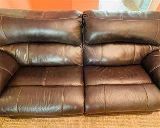 $625 Ashley Damacio two seat dual recliner brown leather sofa & $495 Electric oversized zero wall leather recliner