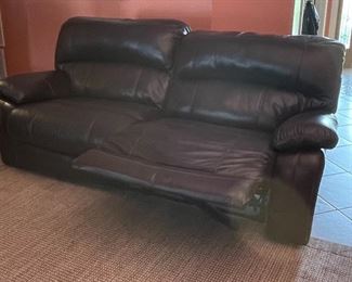 $625 Ashley Damacio two seat dual recliner brown leather sofa   • 43high 92wide 44deep 