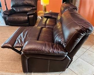 $625 Ashley Damacio two seat dual recliner brown leather sofa   • 43high 92wide 44deep 