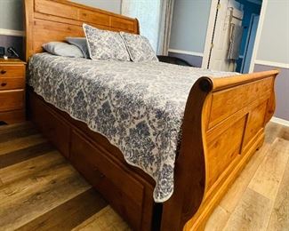 Bittersweet Ashley Queen size wood bed frame  $595 with storage drawers, with wood night stand, & $799 Nectar Premier Nectar Cloud mattress (less than 9 months old) with mattress protector  • 55high 96deep 60across