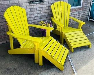 $145   Yellow Adirondack chairs with Ottomans •  solid wood  • Sold as set