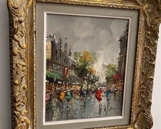 Original French mid century impressionist street oil painting 